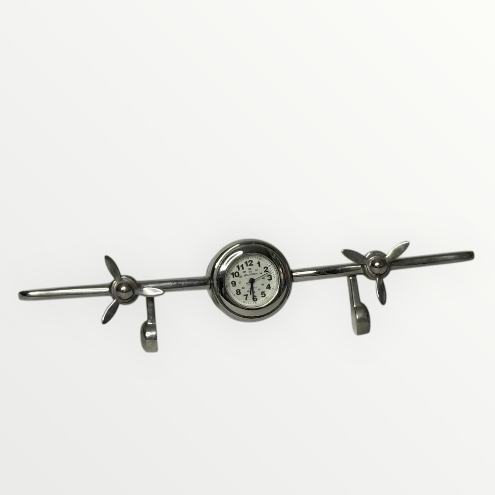 Skagen Denmark Airplane Chrome Desktop Paperweight Quartz Clock